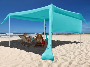 Abat-jour de tente auvent de plage avec parois latérales 10 x 10 pieds avec abat-jour latéral, turquoise - Photo 1/6