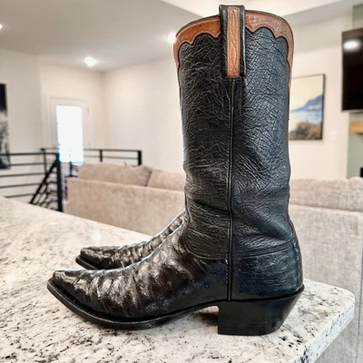 LUCCHESE Ostrich Boots Size 10 A Men's Black Cowboy Western Leather Dress Ropers - Image 1 of 4