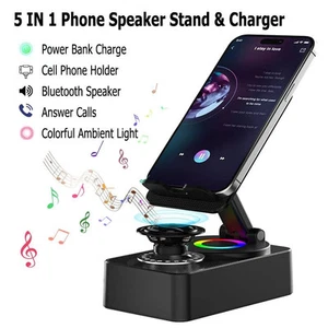 Support Smartphone Haut Parleur Enceinte Speaker Bluetooth USB C LED Powerbank - Imagen 1 de 8