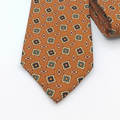 Corbata de seda para hombre Lands' End de 59" en naranja quemado tejida geométrica Art Deco Classic New Foto 1 de 3