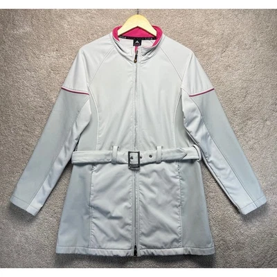 Y2K Bolle Mujer XL Gris Rosa Borde Cinturón Cremallera Completa Chaqueta Abrigo Esquí Atlético Foto 1 de 4