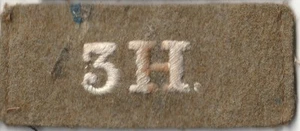 "3 H" 3rd Kings Own Hussars : Woven / Embroidered Cloth Slip-On Shoulder Title - Foto 1 di 2