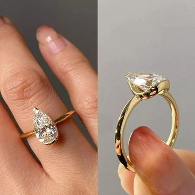 Thanks Giving ! 2Ct Pear Lab Grown Diamond Solitaire Engagement Ring 10K Gold - Image 1 of 4