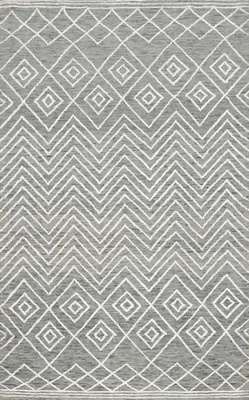 Zigzag and Diamond Design Rug 5x8 Hand-knotted Wool Modern Style Gray Carpet - Image 1 of 4
