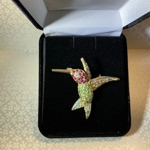 Hermoso Broche Colibrí Diamantes de Imitación Color Pell MBB Firmado por Diseñador - Imagen 1 de 9