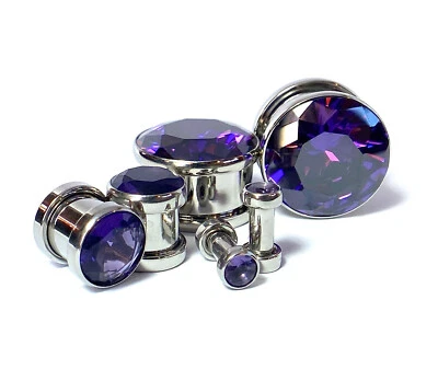 PAIR Large Gem Screw Fit Tunnels Plugs Gauges Earlets Piercing Body Jewelry - Image 1 of 4