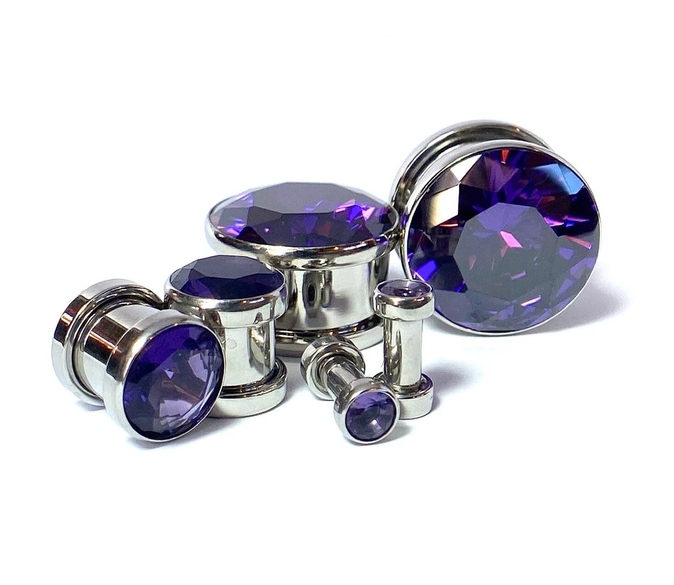 PAR Gema Grande Tornillo Ajuste Túneles Tapones Medidores Orejas Piercing Joyería Corporal Foto 1 de 4