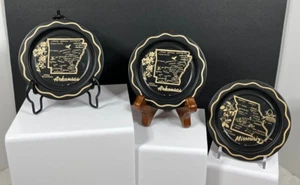 Vintage Arkansas & Missouri Set of 3 Black Metal Souvenir Coasters - Picture 1 of 2