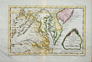 CARTE DELA VIRGINIE, DE LA BAYE CHESAPEACK, ET PAYS VOISINS BELLIN, PARIGI 1757. - Foto 1 di 1