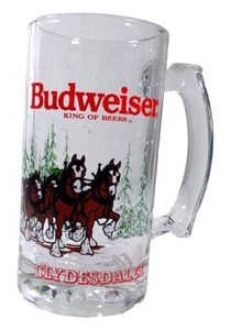 Budweiser Beer 1989 Holiday Glass Mug Clydesdales Horses Wagon Anheuser Bush VTG - Picture 1 of 8