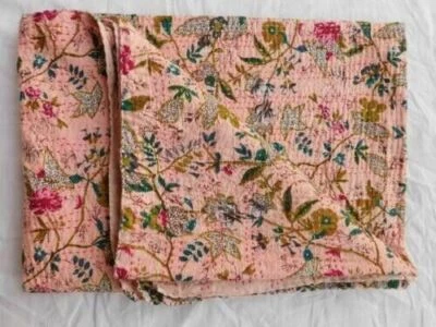 Kantha Quilt Yellow Paradise Quilt Handmade Cotton Blanket Reversible Bedding - Image 1 of 4