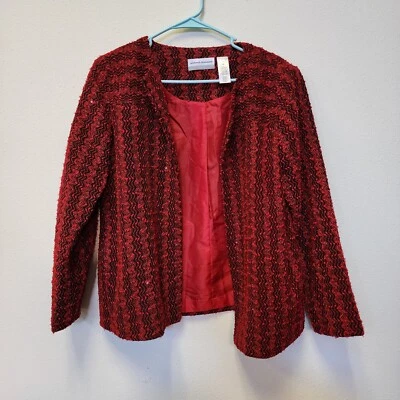 Chaqueta Blazer Alfred Dunner 12P Rojo Crochet Encaje Lentejuelas Forrada Rayas Oficina Foto 1 de 4