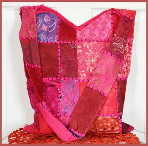 Bolso de Hombro Hecho a Mano Vintage Parches Bordados a Mano, Bolso de Hombro Rosa Caliente - Imagen 1 de 7