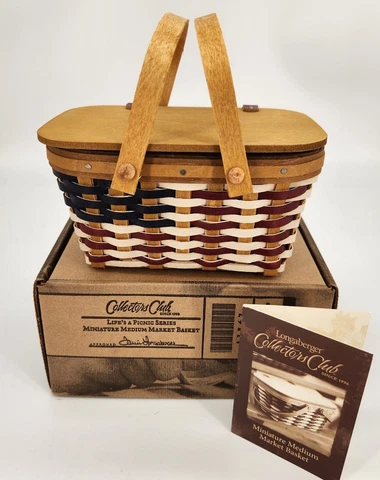 Longaberger 2014 Collectors Club Life's A Picnic Mini Med Market Flag Basket NIB Cover
