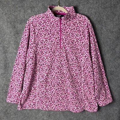 Lands' End 1/4 Zip Pullover Women's 1X 16-18W Pink Floral Leopard Print Fleece - Image 1 of 4