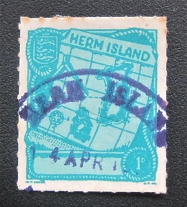 1958 2nd Issue UK Great Britain Local H40 Herm Island Teal Map SON Scarce used - Picture 1 of 2