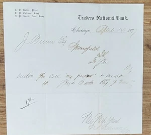 1877 Billhead Chicago Illinois Traders National Bank Springfield Illinois - Picture 1 of 2