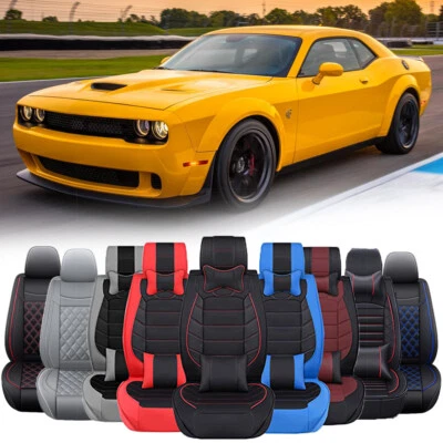 Car Seat Covers 2-/5-Seat Luxury Leather Cushion Protector For Dodge Challenger Foto 1 de 4