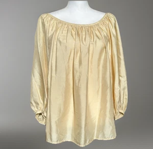 Butter Yellow Silk Peasant Top Womens L/XL Balloon Sleeve Gathered Boho Cream - Picture 1 of 5