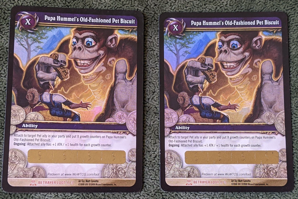 2x World of Warcraft WoW TCG - Papa Hummel Biscuit Loot card unused unscratched - Image 1 of 1