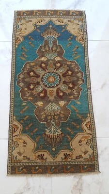 1900s Antique Handmade Rug, Nice Blue Organic Rug Floor Decor Free Shipping Rug - Image 1 of 4