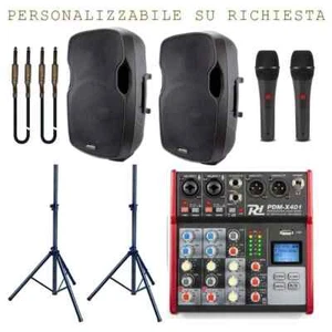 IMPIANTO AUDIO835 PACK kit completo per karaoke animazione mixer casse microfoni - Foto 1 di 4