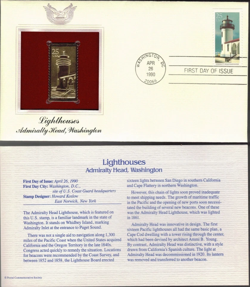 Lighthouses--Admiralty Head Washington--1st day issue-Golden Replica - Image 1 of 1