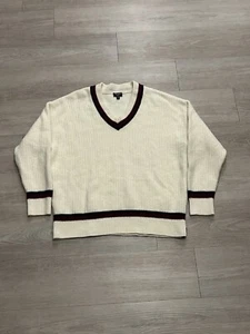Todd Snyder 100% Lambs Wool Ivory V Neck Knit Cream Preppy Cricket Sweater XL - Picture 1 of 7
