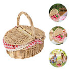 Wicker Picnic Basket with Lid: Camping Food Basket with Washable Lining-BZ