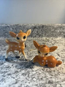 Vintage Mid-Century Blow Mold Plastic Ornaments Reindeer Set Of 2 Retro - Picture 1 of 6