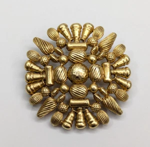 Vintage Oscar de la Renta große 2" durchbrochene strukturierte goldfarbene Statement-Brosche Anstecknadel - Bild 1 von 6