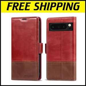 Luxury Red and Brown Flip Cover for Google Pixel 8 Pro with Card Slots & Stand - Photo 1 sur 9