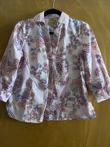 Gold Label Investments Womens Pink Paisley Button 3/4 Sleeve Shirt Sz 12P - Picture 1 of 8