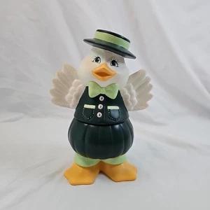 Duck in Vtg Style Bloomers Suit Ceramic Candy Cookie Jar Green White Yellow - Bild 1 von 13