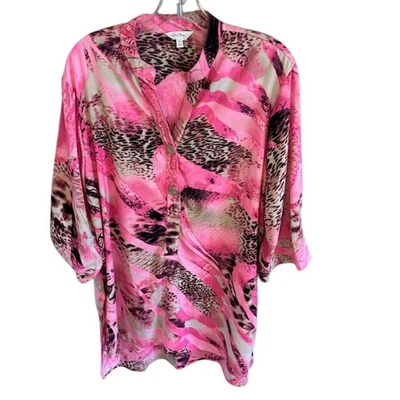 Blusa túnica larga para mujer Coral Bay rosa con estampado de animales manga 3/4 XL Foto 1 de 4
