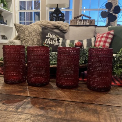 Vaso de bebida vintage D&V de Fortessa Jupiter, juego de 4, rojo Foto 1 de 4