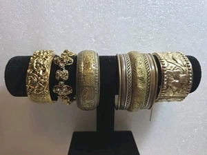 Lot of 5  Bangle & Cuff Bracelets Mixed Styles Textured Vintage As Is Condition  - Picture 1 of 24
