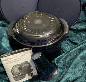 Tupperware TupperWave 7 Pc Microwave Stacked Cooker Steamer 3 Qt Cobalt Blue - Picture 1 of 7