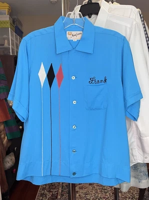 VTG CHEVROLET 60s King Louie Rockabilly Bowling Shirt Chain Stitch Turquoise - Image 1 of 4