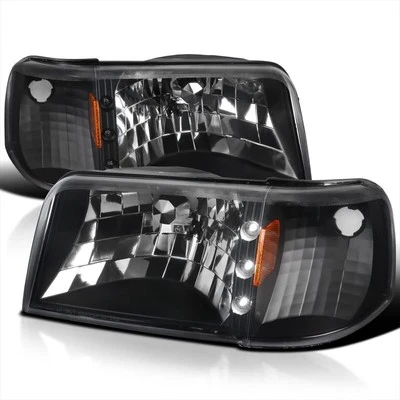 Black For 93-97 Ford Ranger Black LED Headlights+Corner Turn Signal Lamps Pair - Image 1 of 4