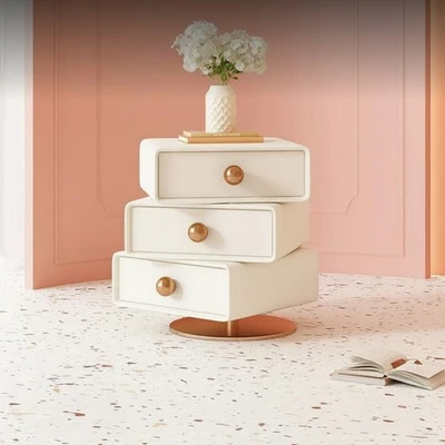 Rotating Wood Bedside Table with Drawers, Minimalist Luxury - Image 1 of 4