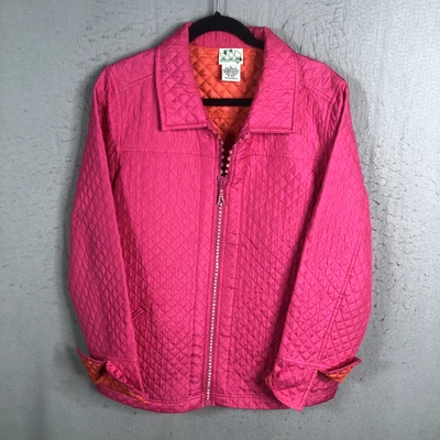 Quacker Factory Jacket womens Large Hot Pink 100% Silk Quilted Neon Artsy - Image 1 of 4