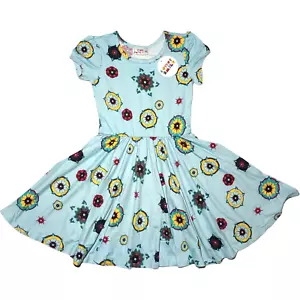 Abito Dot Smile Bambina 5 6 Blu Geometrico Fiori Cappuccio Manica Girocollo MORBIDO NUOVO CON ETICHETTE - Foto 1 di 5