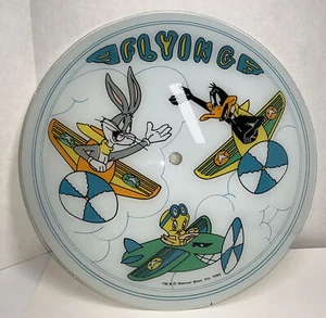 Vintage 1986 Looney Tunes Flying Glass Ceiling Light Cover Fixture Warner Bros - Picture 1 of 9