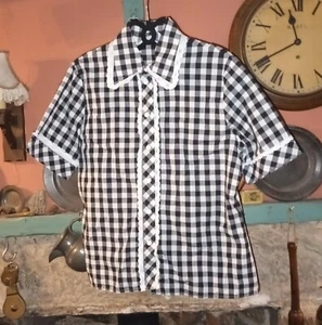 Vintage 1960s/1970s Elsie Whiteley Cotton Gingham Blouse, 18, Black & White - Picture 1 of 5