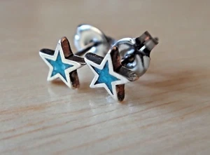 Pendientes pequeños de plata de ley de 6x6 mm azul turquesa estrella tachuelas postes - Imagen 1 de 7