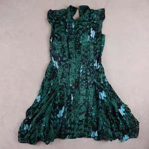AllSaints Fit Flare Dress Womens 4 Green Chic Artsy Boho Statement Sleeveless - Picture 1 of 20