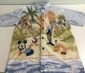 Medium M Hawaiian Shirt Disney Parks Donald Ukulele Aloha Camp Shirt STAINING - Picture 1 of 12