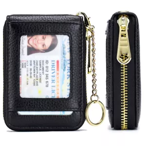 Womens Mens RFID Real Leather Card Wallet Zip Clutch Coin Small Pocket Key Ring - Picture 1 of 42