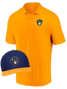 New - Mens MILWAUKEE BREWERS Fitted Polo Shirt And Hat - Majestic Size 2XL - Picture 1 of 4